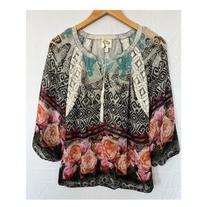 Fig & Flower Floral boho Patterned Women's Top - size medium
